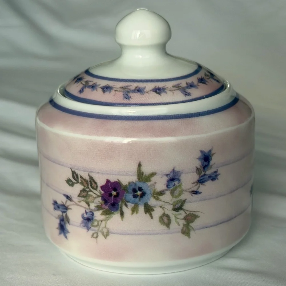 Vintage Porcelain Floral Pink Purple Valerie Pfeiffer Large Retro Y2K Sugar Jar